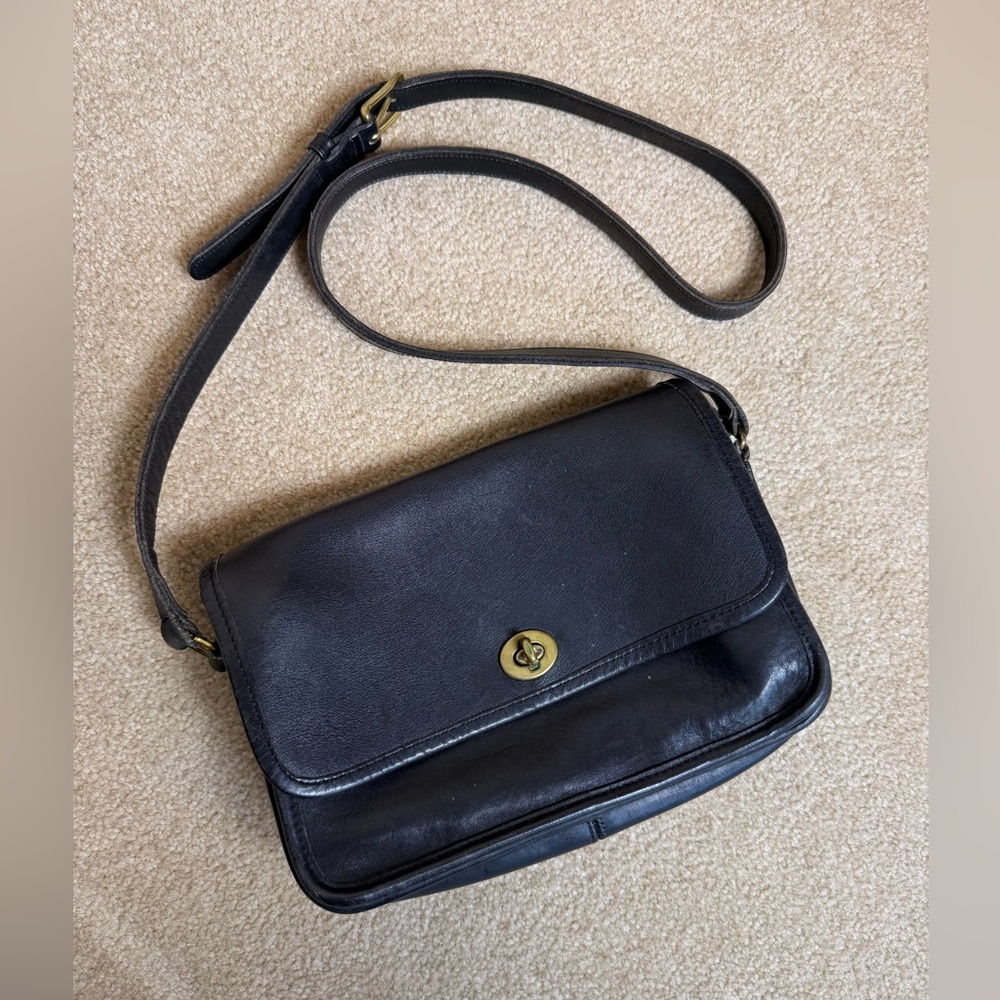 Vintage Coach Compartment crossbody bag black Made in United States